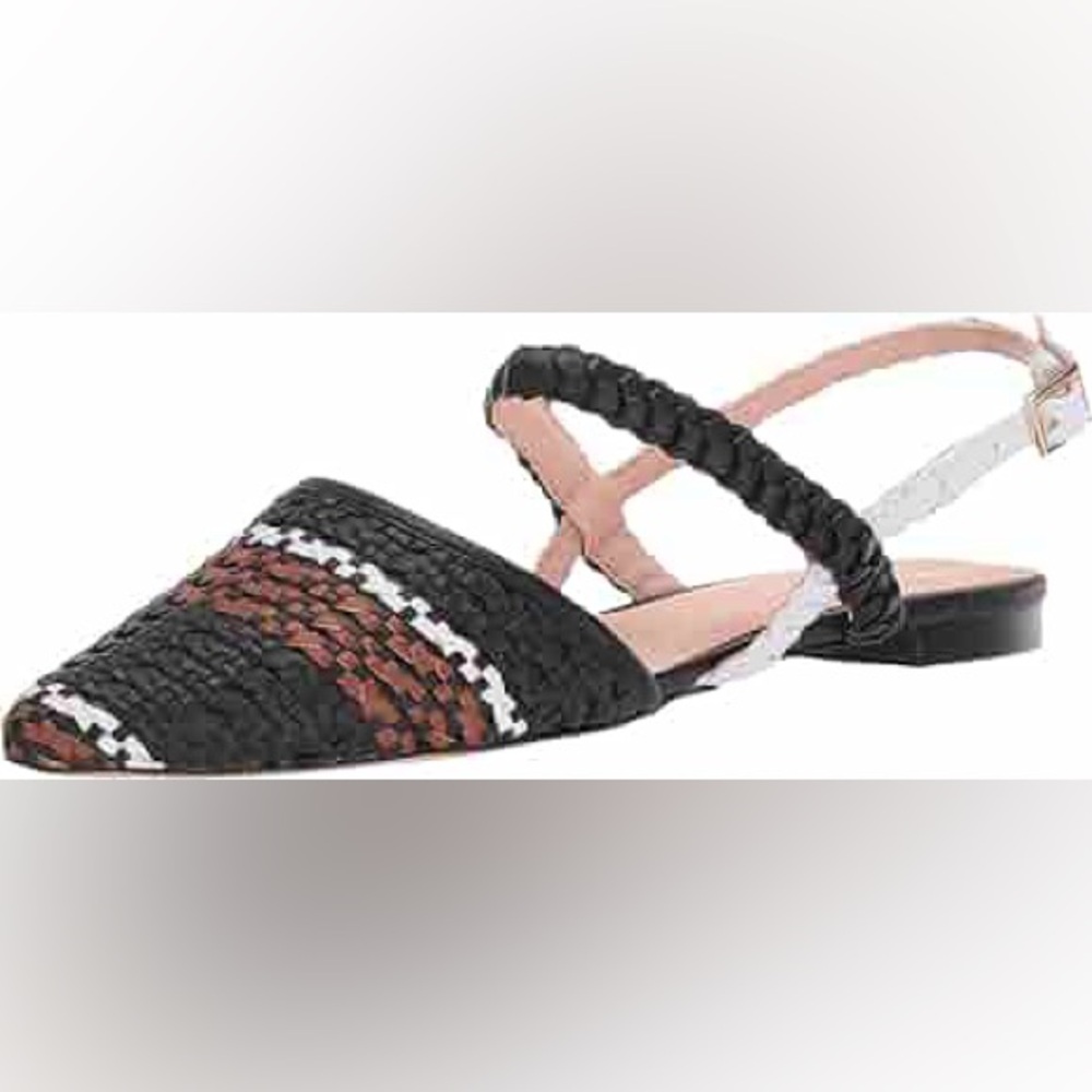 JCREW black White Brown Striped Woven Braided Faux Leather Slingback